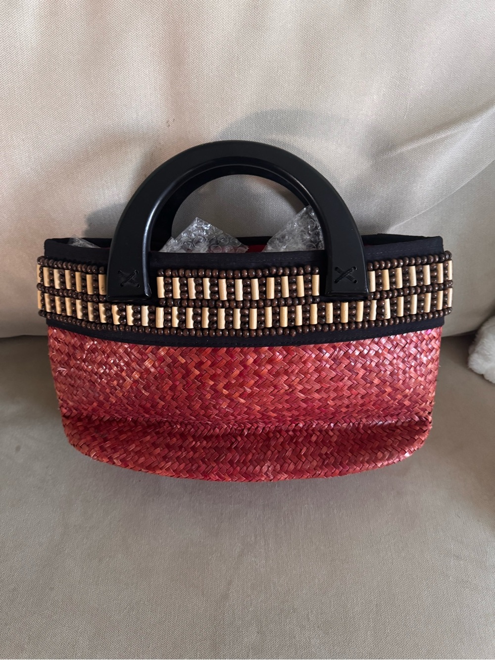 St. John's Bay Vintage Woven Straw Tote with Beaded Accents